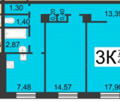 3-комн, 73.2кв м, этаж 2/5 Ленина пр-кт, 49