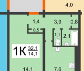 1-комн, 31.5кв м, этаж 3/5 Буденного ул, 21