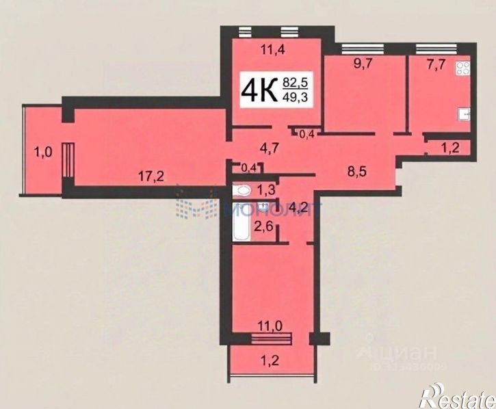 4-комн квартира пр-кт Циолковского, 102А,  д. 102А